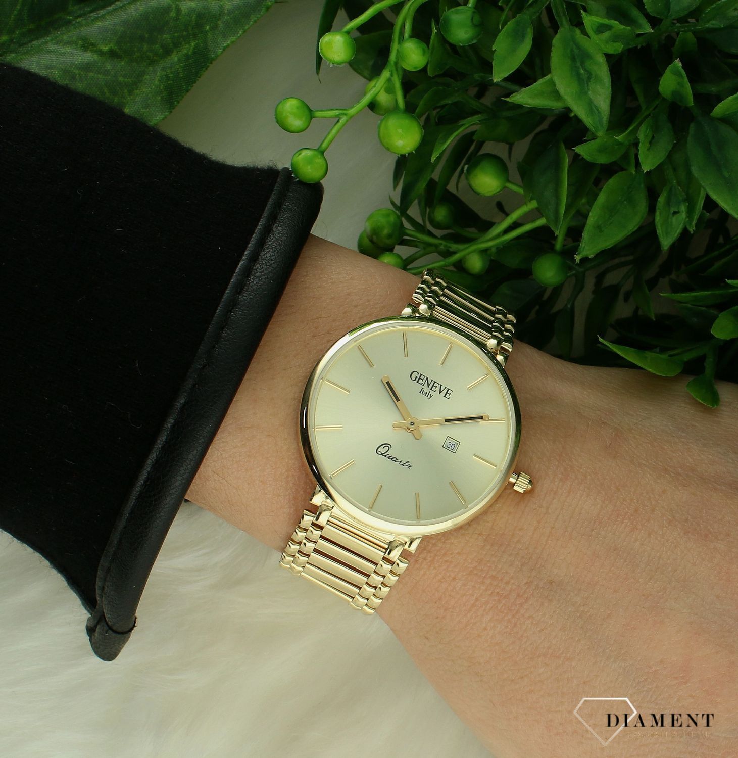 Złoty zegarek Geneve 585 na bransolecie z datownikiem ZG 66B unisex (3).jpg